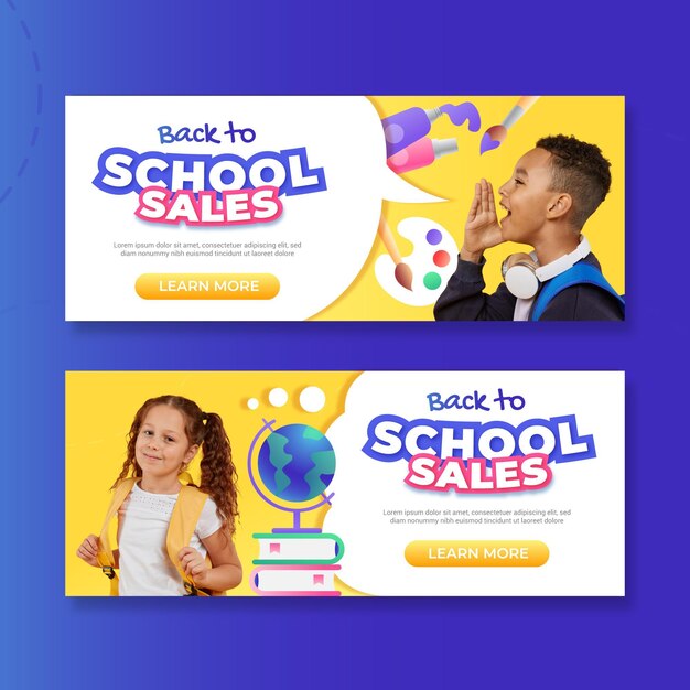 Gradient back to school banners set with photo