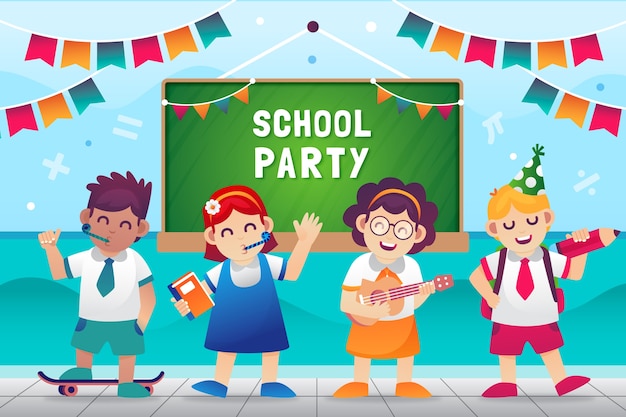 Gradient back to school party illustration with students celebrating