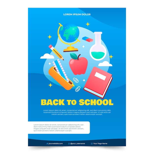 Gradient back to school vertical poster template