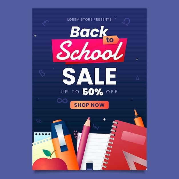 Gradient back to school vertical sale flyer template