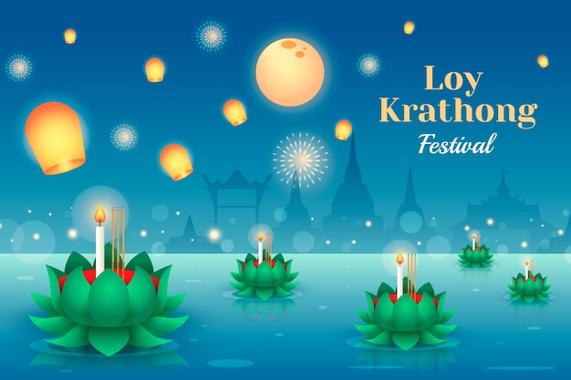 Free Vector gradient background for loy krathong thai festival celebration