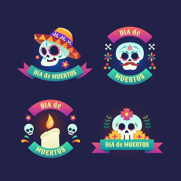 Gradient badges collection for dia de muertos celebration