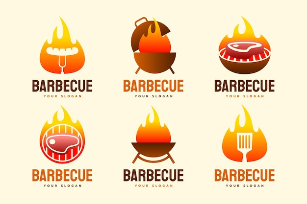 Free Vector gradient barbecue logo templates set