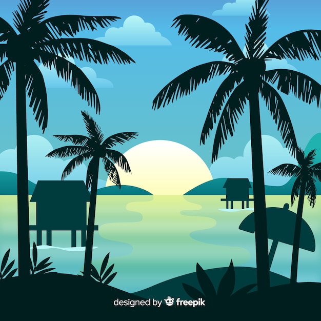 Free Vector gradient beach sunset landscape background