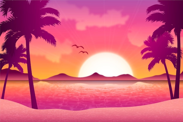 Gradient beach sunset landscape background