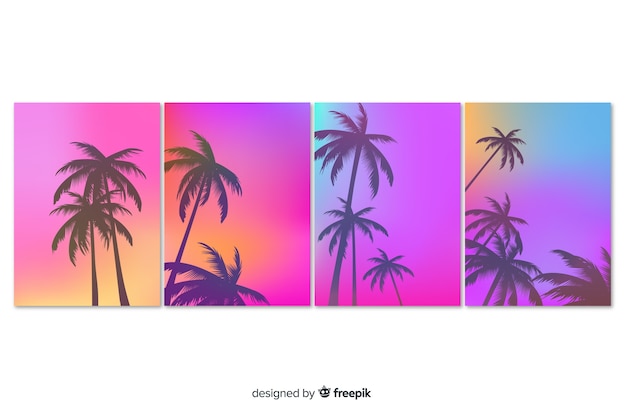 Free vector gradient beach sunset landscape cover collection