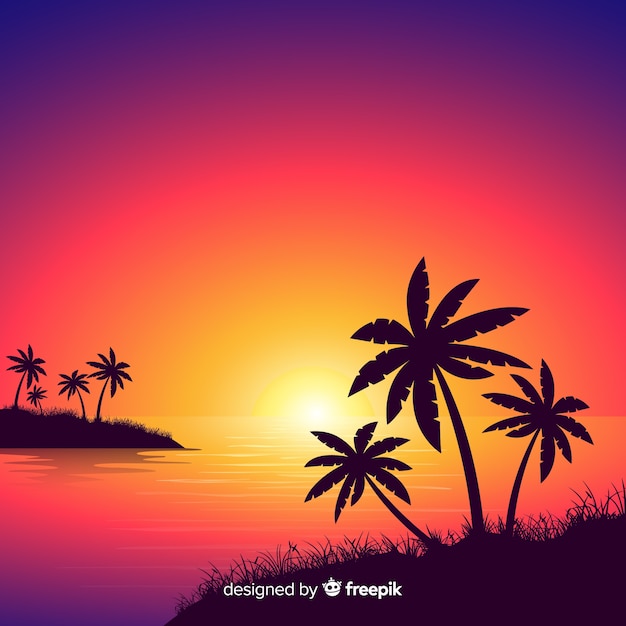 Free Vector gradient beach sunset landscape