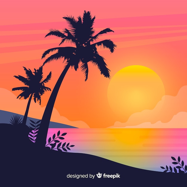 Free Vector gradient beach sunset landscape