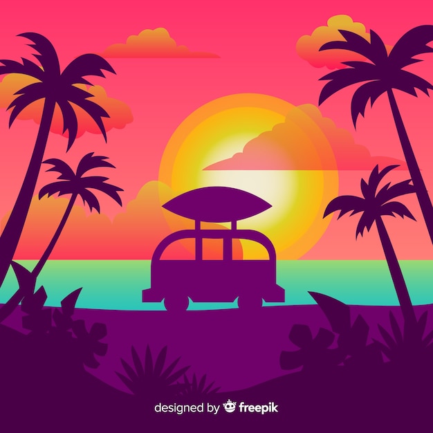 Free Vector gradient beach sunset landscape