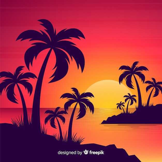 Free vector gradient beach sunset landscape