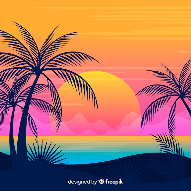 Free vector gradient beach sunset landscape