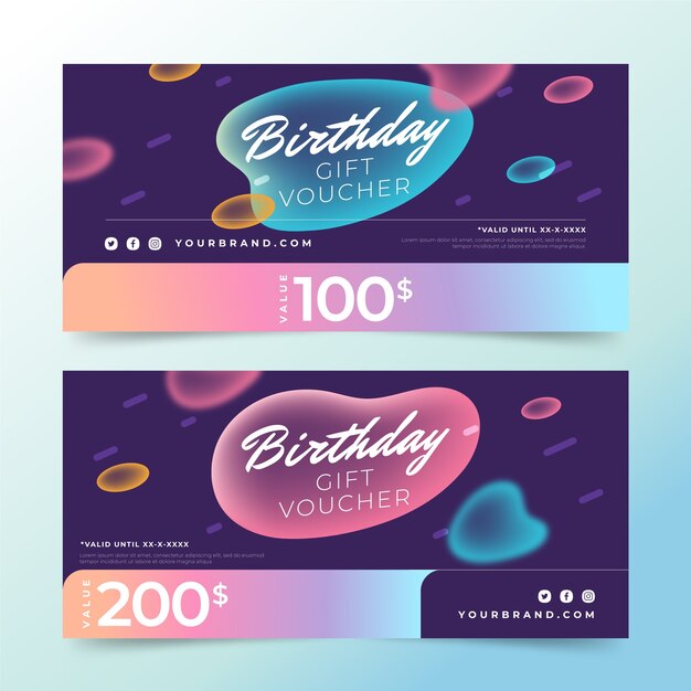 Gradient birthday gift voucher template