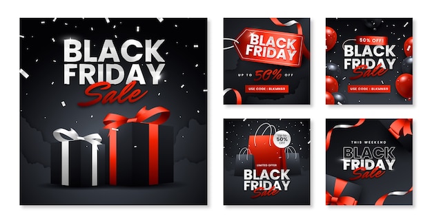 Free Vector gradient black friday instagram post set