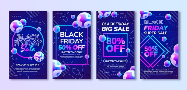 Free vector gradient black friday instagram stories collection