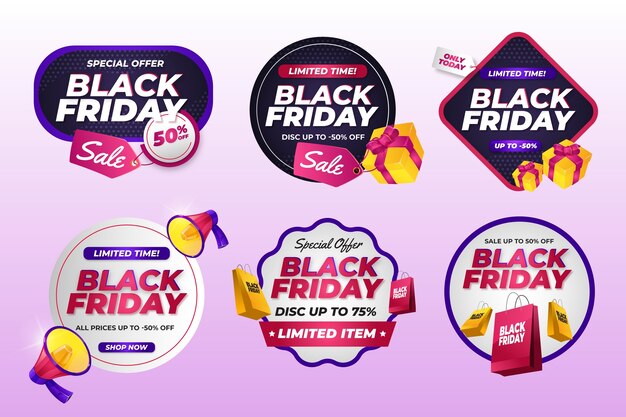 Gradient black friday labels collection