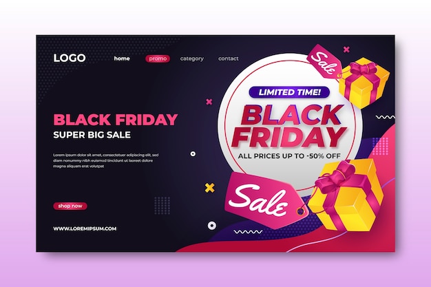 Gradient black friday landing page template