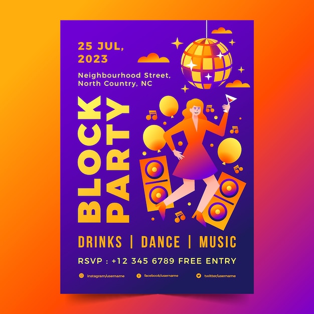 Gradient block party flyer template