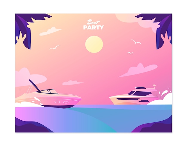 Free vector gradient boat party photocall template with boat on water at sunset