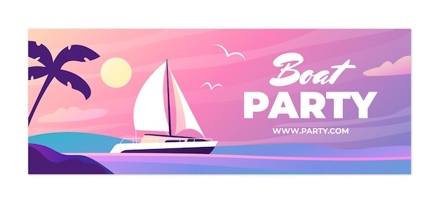 Gradient boat party social media cover template with boat on water at sunset