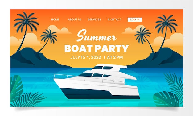 Gradient boat party with palm trees landing page