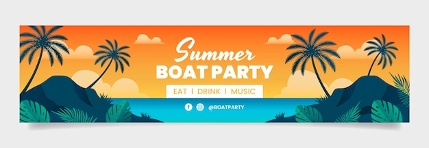 Gradient boat party with palm trees twitch banner