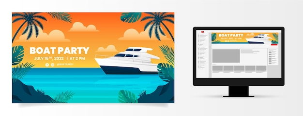 Gradient boat party with palm trees youtube channel art