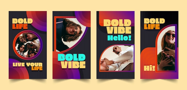 Free Vector gradient bold graphics instagram stories collection