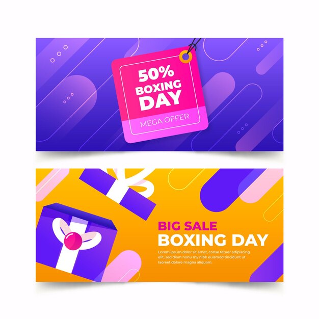 Gradient boxing day sale horizontal banners set