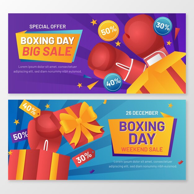 Gradient boxing day sale horizontal banners set