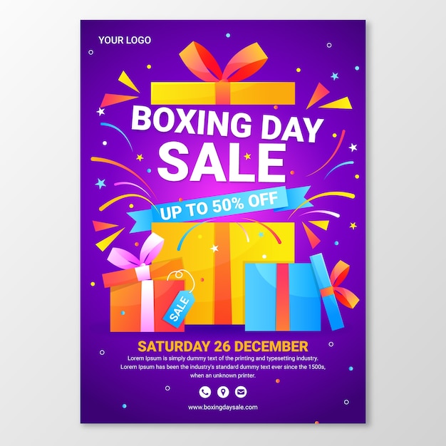 Gradient boxing day vertical sale poster template