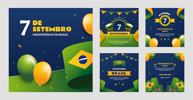 Gradient brazilian independence day instagram posts collection