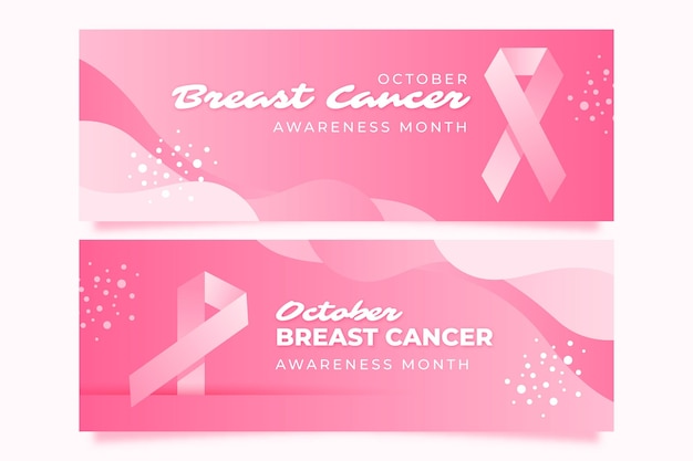 Gradient breast cancer awareness month horizontal banners set