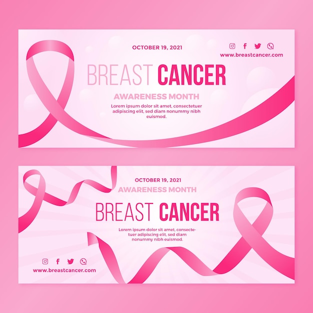 Gradient breast cancer awareness month horizontal banners set