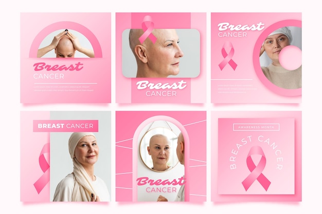 Free Vector gradient breast cancer awareness month instagram posts collection with photo