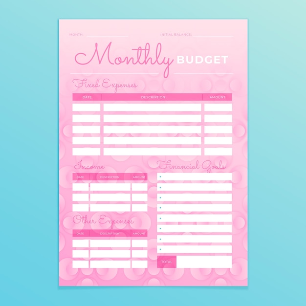 Gradient budget planner template