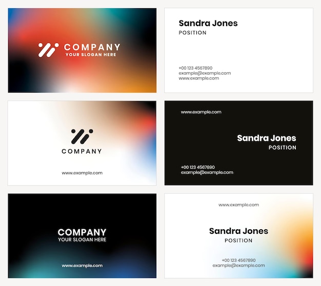 Gradient business card template vector for tech company in modern style set