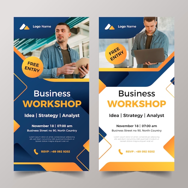 Gradient business workshop vertical banners set