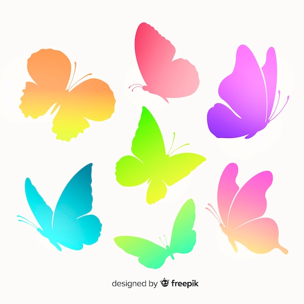 Gradient butterfly silhouettes flying