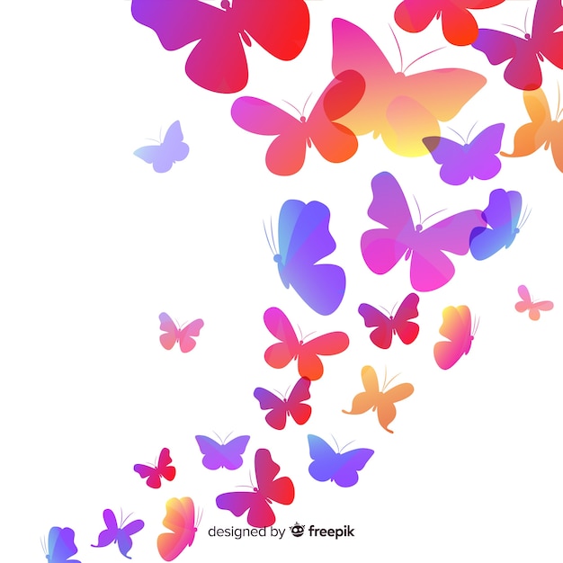 Gradient butterfly swarm silhouette background