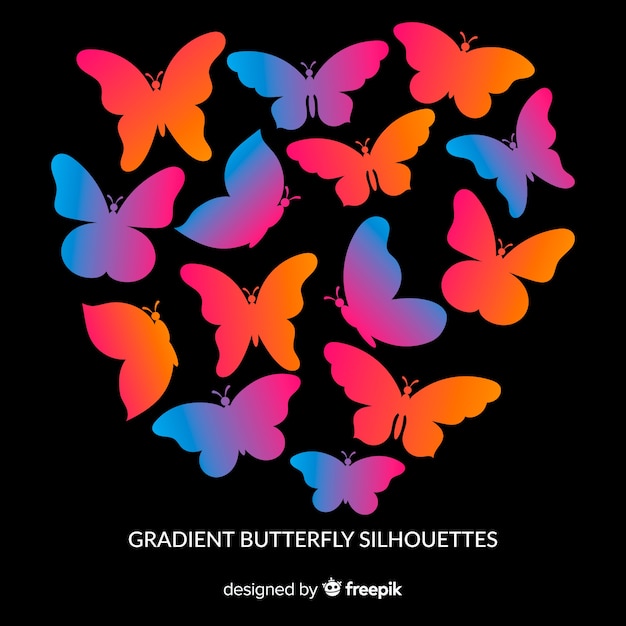 Gradient butterfly swarm silhouette background