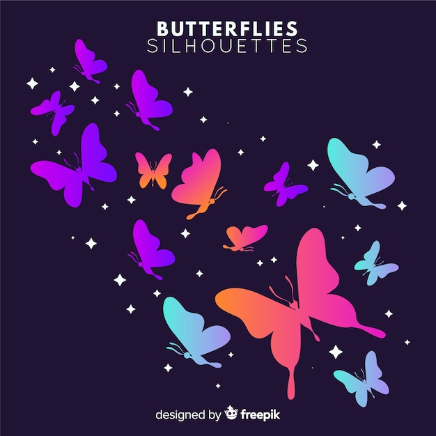 Gradient butterfly swarm silhouette background