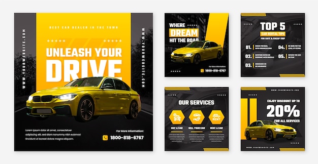 Free vector gradient car dealer instagram posts