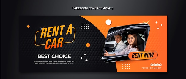 Gradient car rental social media cover template