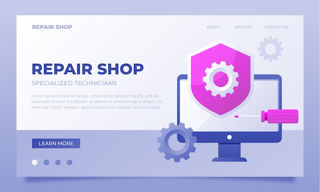 Free vector gradient car repair shop services landing page template