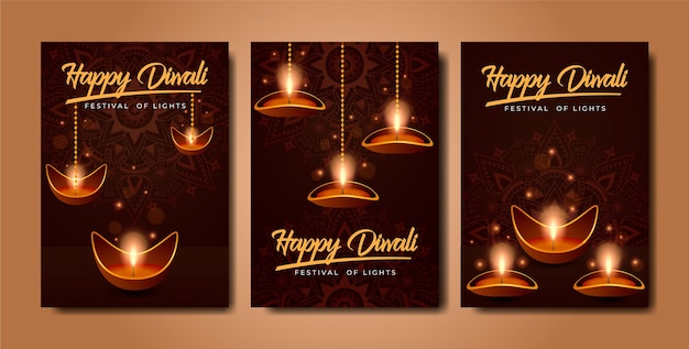 Free Vector gradient cards collection for diwali celebration