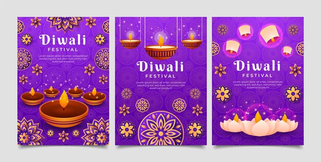 Gradient cards collection for diwali celebration