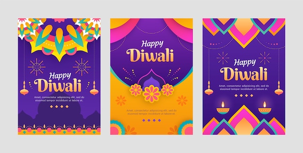 Gradient cards collection for diwali festival