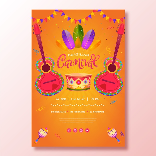 Free vector gradient carnival party vertical poster template