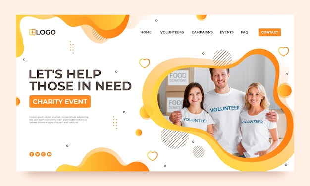 Free Vector gradient charity event landing page