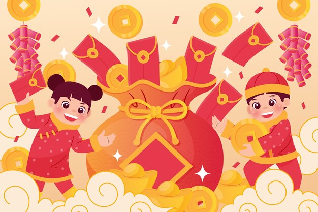 Gradient chinese new year lucky money illustration